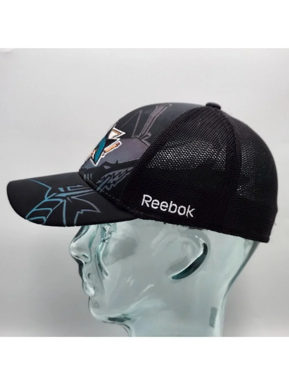 San Jose Sharks Reebok Black Teal Adjustable Mesh Back Trucker Hat